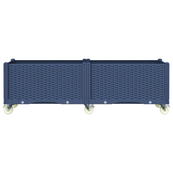 Blaugrauer Pflanzkasten mit Rollen 160 cm
