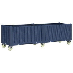 Blaugrauer Pflanzkasten mit Rollen 160 cm