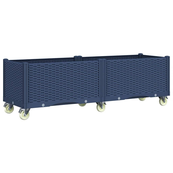 Blaugrauer Pflanzkasten mit Rollen 160 cm