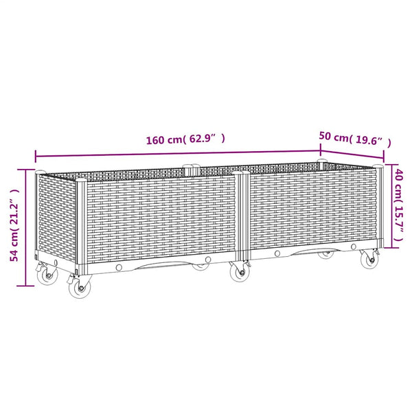 Blaugrauer Pflanzkasten mit Rollen 160 cm