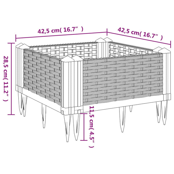 Schwarzer Pflanzkasten mit Erdspießen 42,5 cm