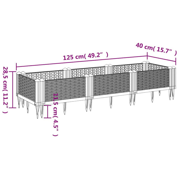 Pflanzkasten mit Erdspießen Braun 125 cm