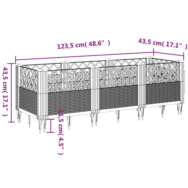 Pflanzkasten mit Erdspießen Schwarz 123,5 cm