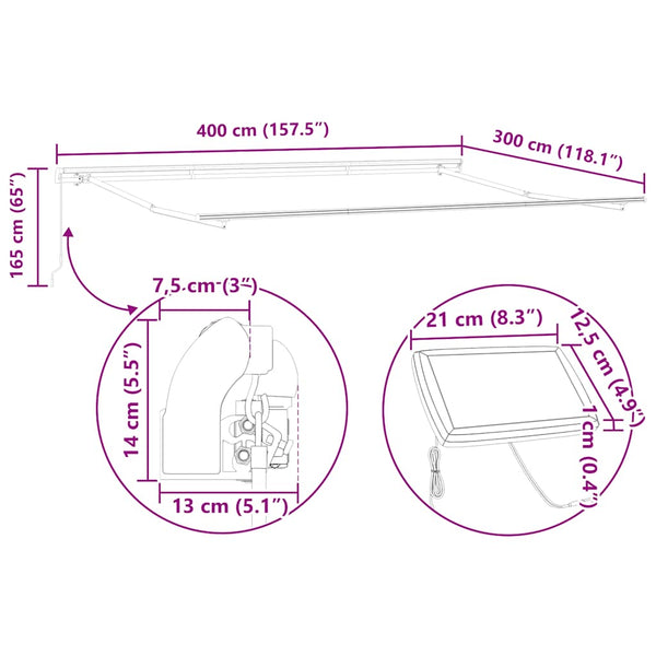 Manuelle Weinrote LED Markise 400x300 cm