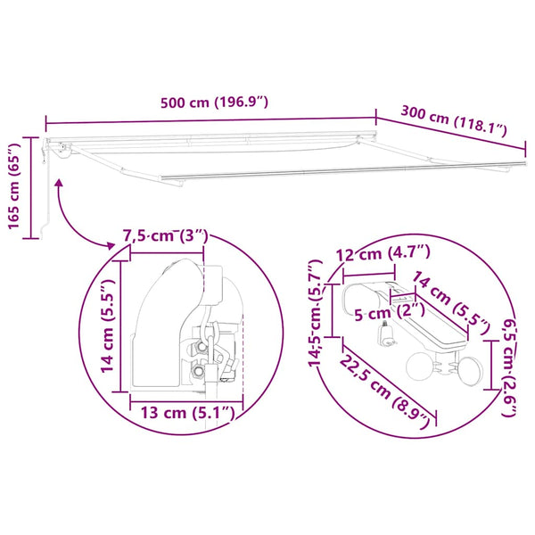 Automatische LED Markise Weinrot 500x300 cm