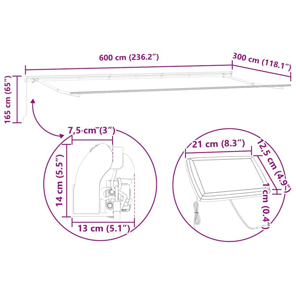 Manuelle Weinrote LED Markise 600x300 cm