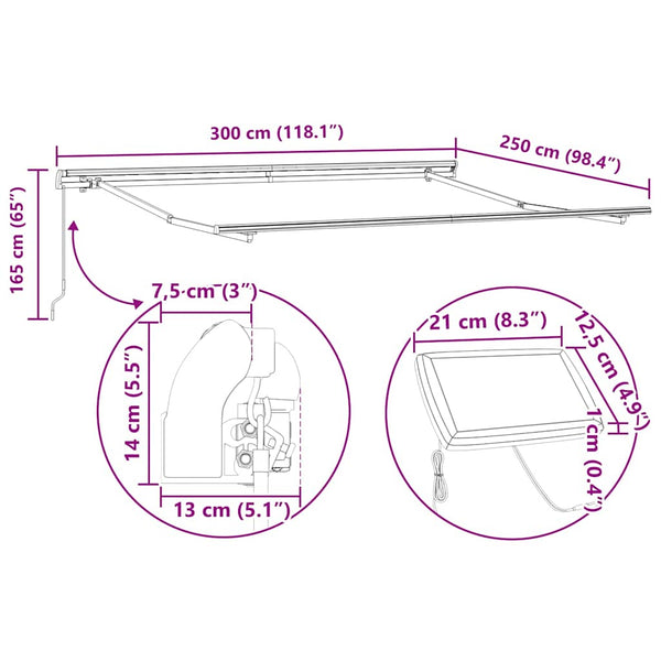 Manuelle LED Markise Braun 300x250 cm