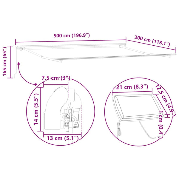 Manuelle LED Markise Braun 500x300 cm