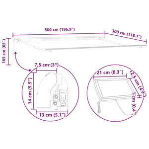 Manuelle LED Markise, Anthrazit & Weiß, 500x300 cm