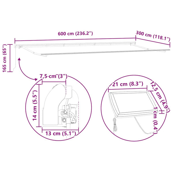 Manuelle LED Markise Anthrazit & Weiß 600x300 cm