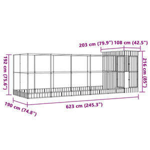 vidaXL Volière avec extension Argentée 623x203x216 cm Acier