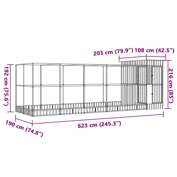 vidaXL Volière avec extension Argentée 623x203x216 cm Acier