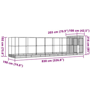 vidaXL Volière avec extension Argentée 830x203x216 cm Acier