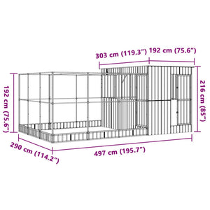 vidaXL Volière avec extension Argentée 497x303x216 cm Acier