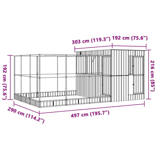 vidaXL Volière avec extension Argentée 497x303x216 cm Acier