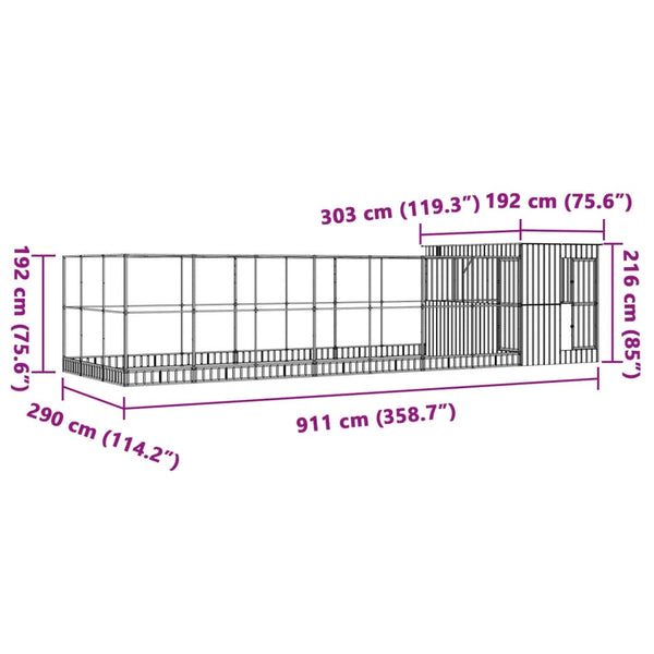 vidaXL Volière avec extension Argent 911x303x216 cm Acier