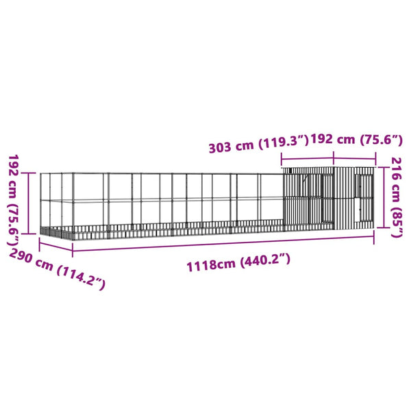 vidaXL Volière avec extension Argentée 1118x303x216 cm Acier