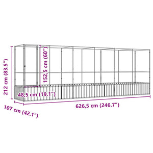 vidaXL Volière avec extension Argentée 626,5x107x212 cm Acier