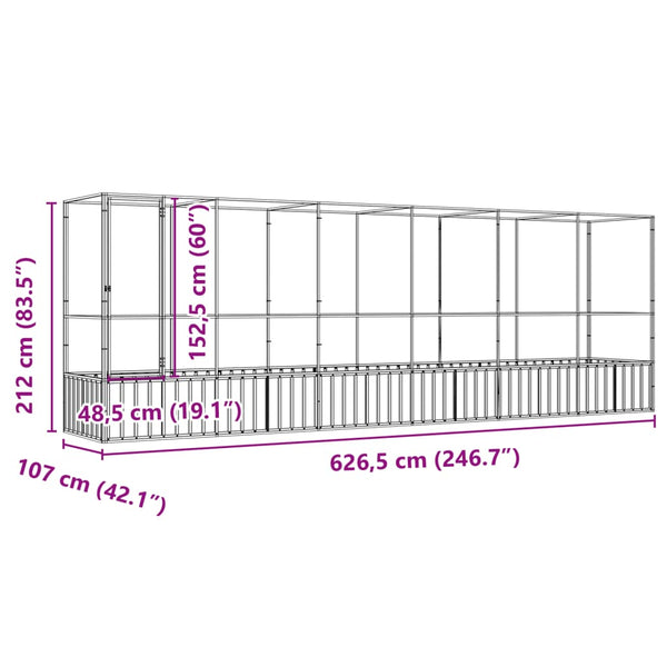 vidaXL Volière avec extension Argentée 626,5x107x212 cm Acier