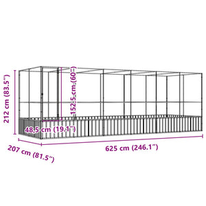 vidaXL Volière avec extension Argenté 625x207x212 cm Acier