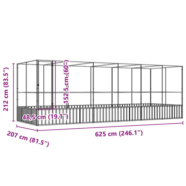 vidaXL Volière avec extension Argenté 625x207x212 cm Acier
