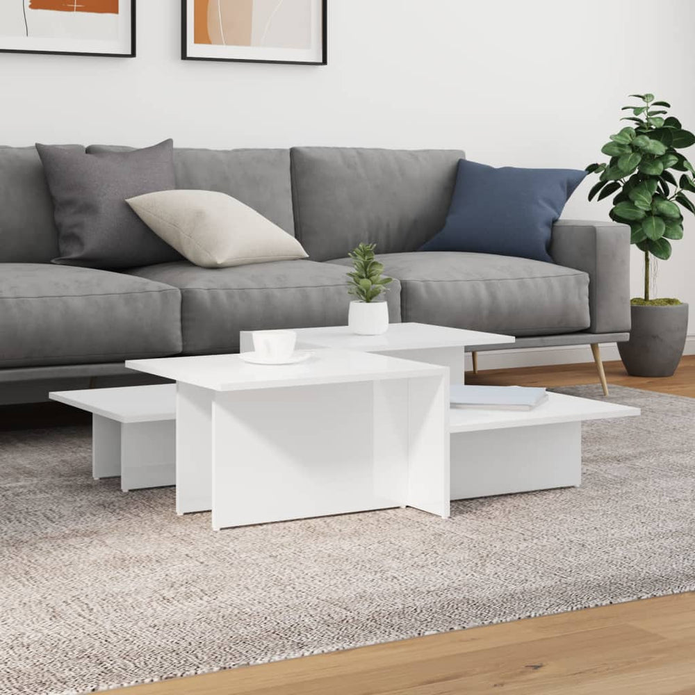 Couchtische 2er Set, Hochglanz Weiß