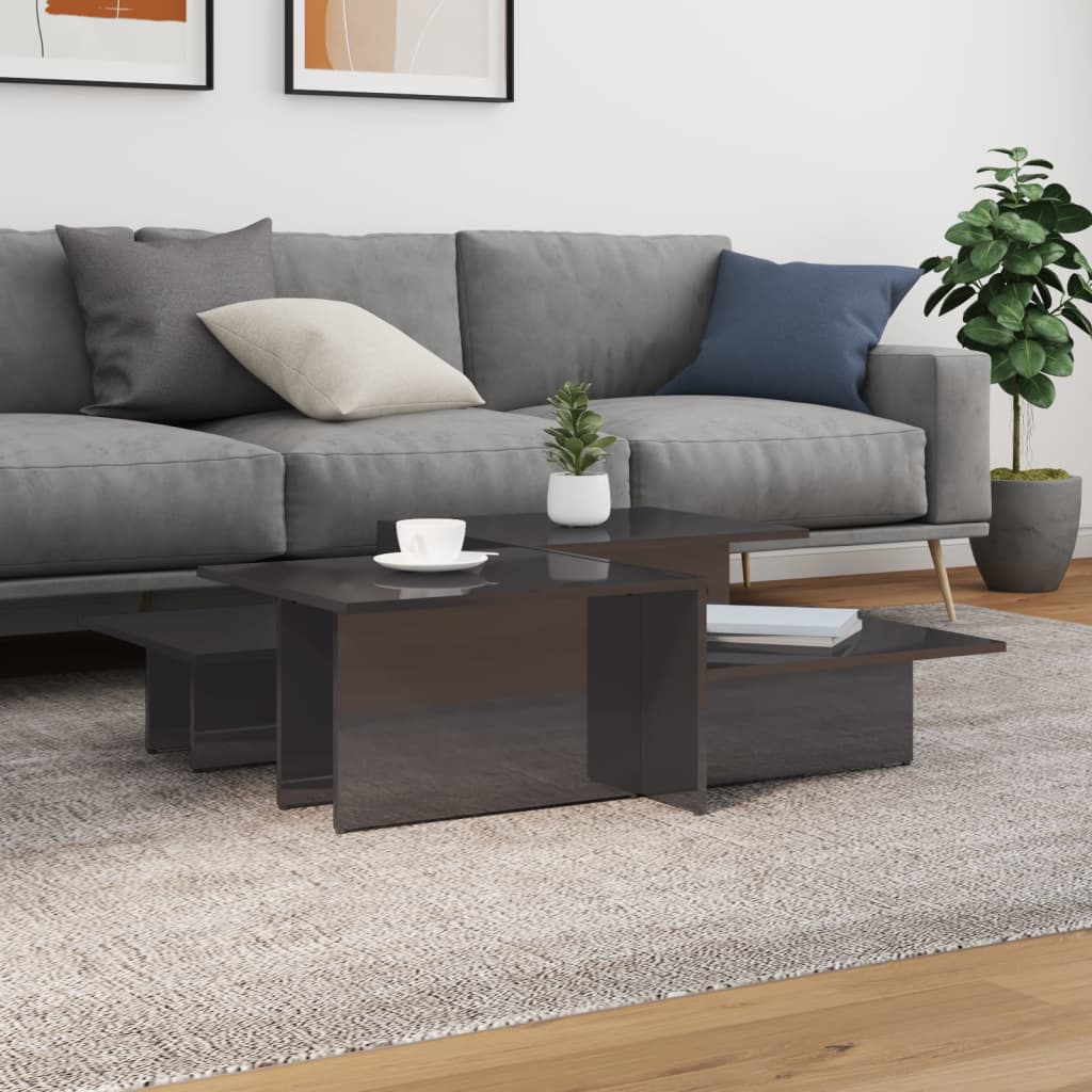 Couchtische, 2er-Set, Hochglanz Grau