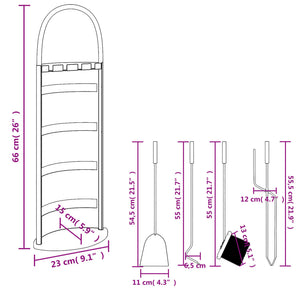 5-teiliges Kaminbesteck-Set 23 x 15 x 66 cm Stahl