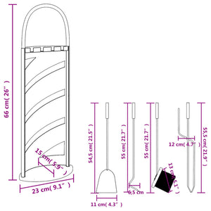5-teiliges Kaminbesteck-Set 23 x 15 x 66 cm Stahl