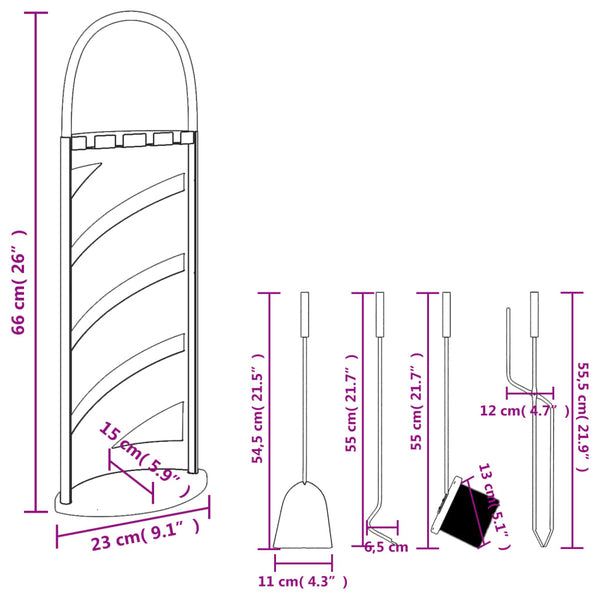 5-teiliges Kaminbesteck-Set 23 x 15 x 66 cm Stahl