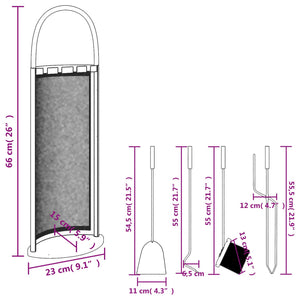 5-teiliges Kaminbesteck-Set 23 x 15 x 66 cm Stahl