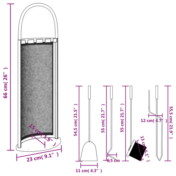 5-teiliges Kaminbesteck-Set 23 x 15 x 66 cm Stahl