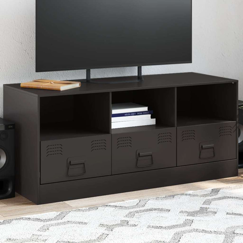 Schwarzer TV-Schrank aus Stahl, 99 cm