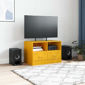 Senfgelber TV-Schrank aus Stahl, 67 cm