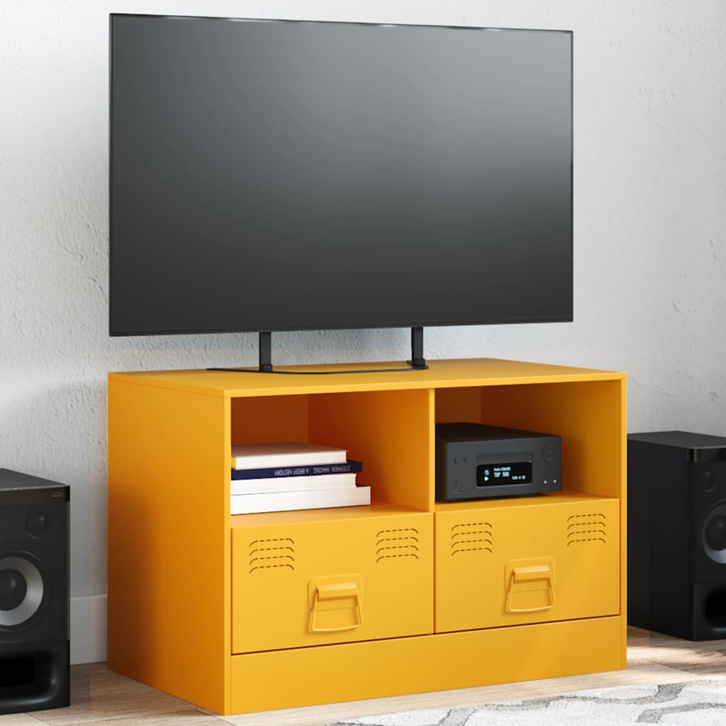 Senfgelber TV-Schrank aus Stahl, 67 cm
