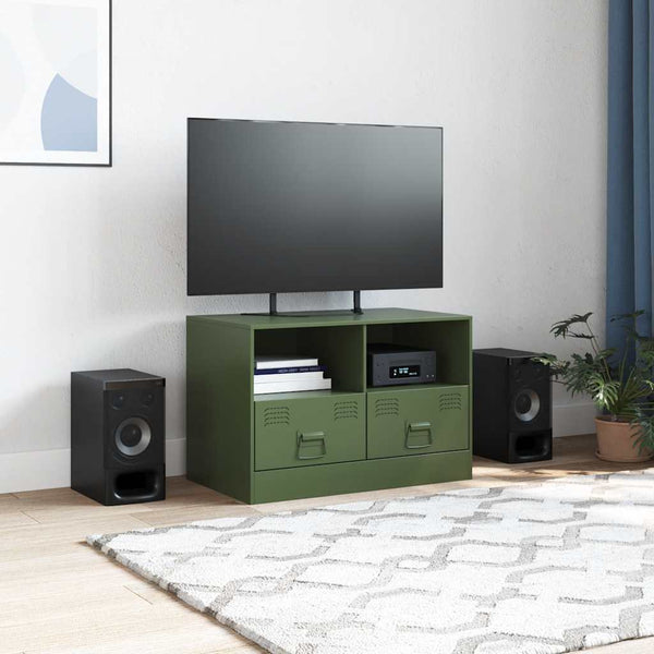 Olivgrüner TV-Schrank aus Stahl, 67 cm