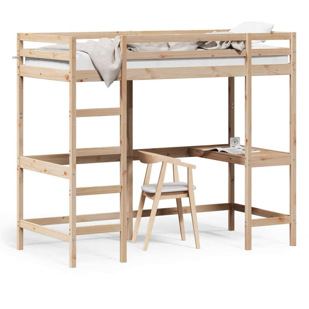 Hochbett mit Schreibtisch 100x200 cm Kiefer Massivholz