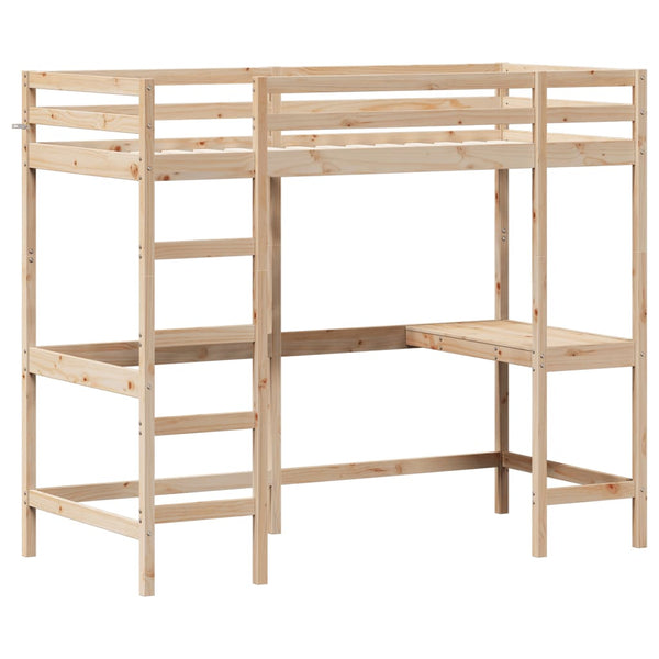 Hochbett mit Schreibtisch 100x200 cm Kiefer Massivholz