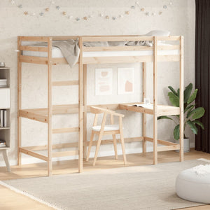 Hochbett mit Schreibtisch 100x200 cm Kiefer Massivholz