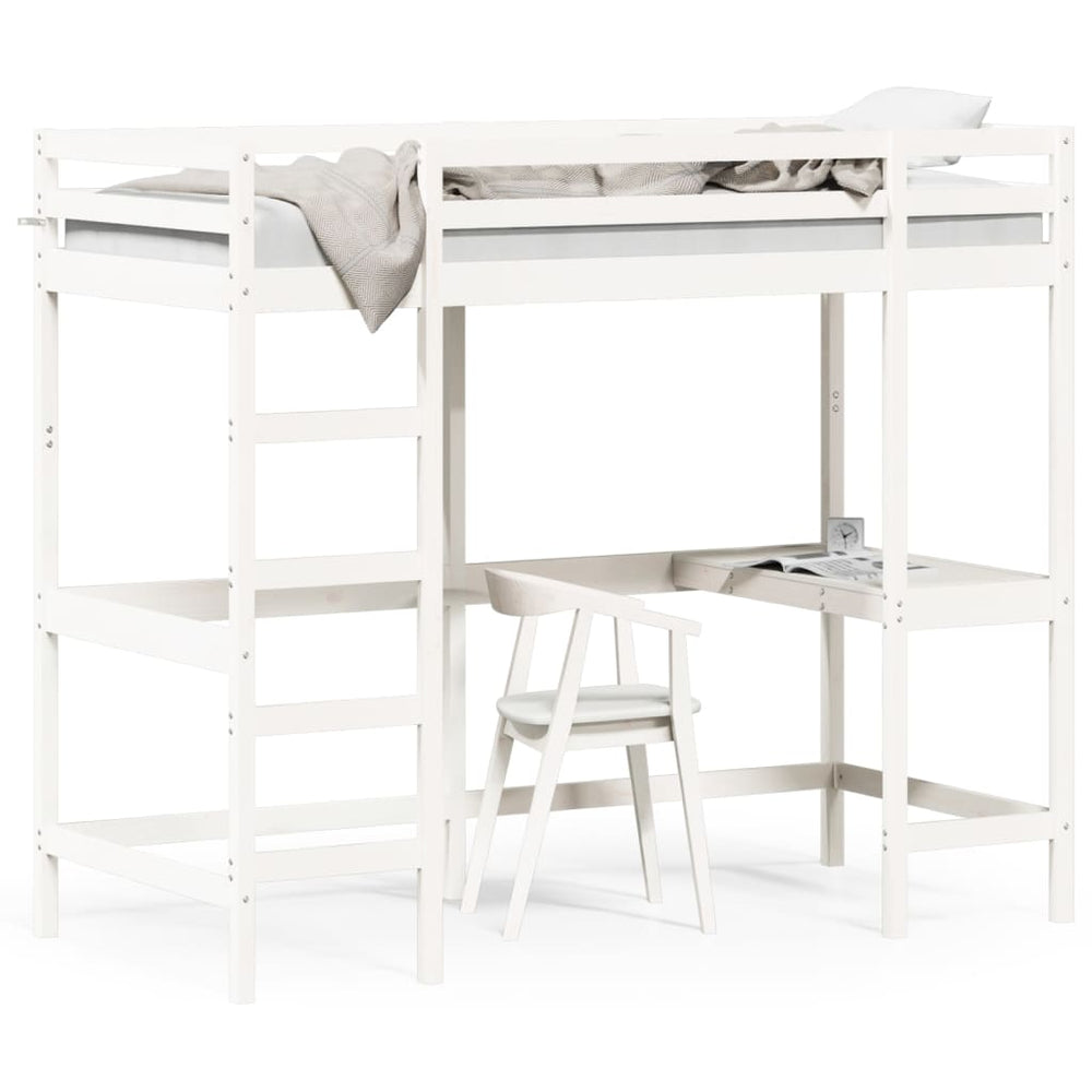 Hochbett mit Schreibtisch Weiß 90x200 cm