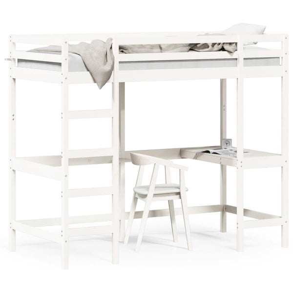 Hochbett mit Schreibtisch Weiß 90x200 cm