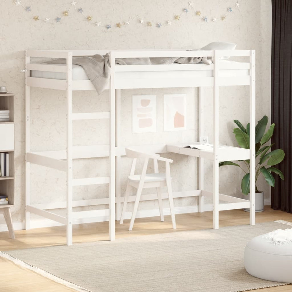 Hochbett mit Schreibtisch Weiß 90x200 cm