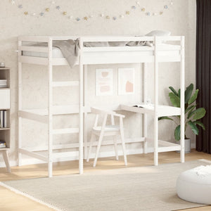 Hochbett mit Schreibtisch Weiß 90x200 cm