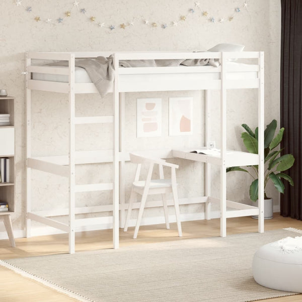 Hochbett mit Schreibtisch Weiß 90x200 cm