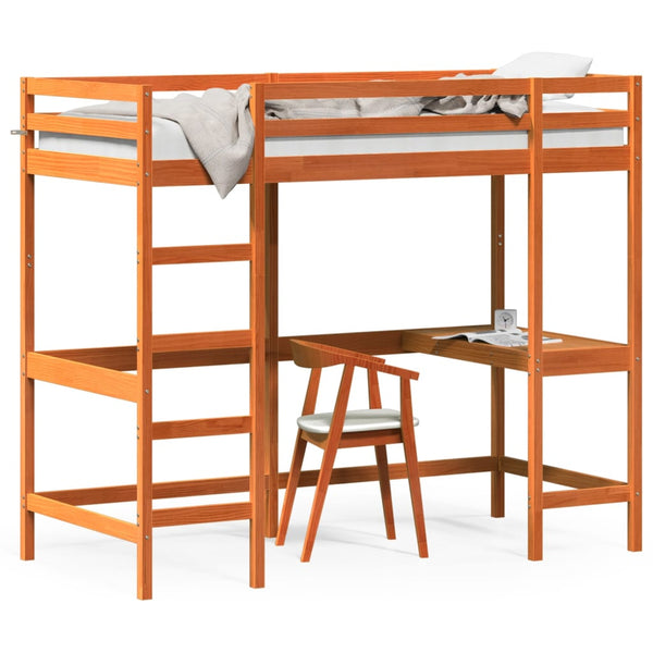 Hochbett mit Schreibtisch 90x200 cm Kiefer Massivholz