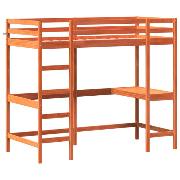Hochbett mit Schreibtisch 90x200 cm Kiefer Massivholz