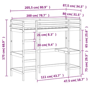 Hochbett mit Schreibtisch 80x200 cm Kiefer