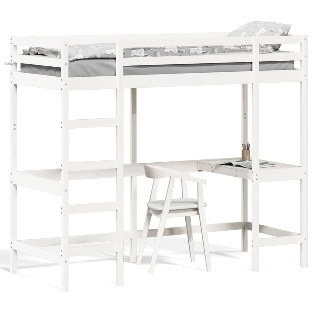 Hochbett mit Schreibtisch 80x200 cm Kiefer Weiß