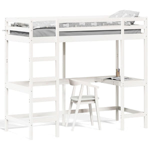 Hochbett mit Schreibtisch 80x200 cm Kiefer Weiß