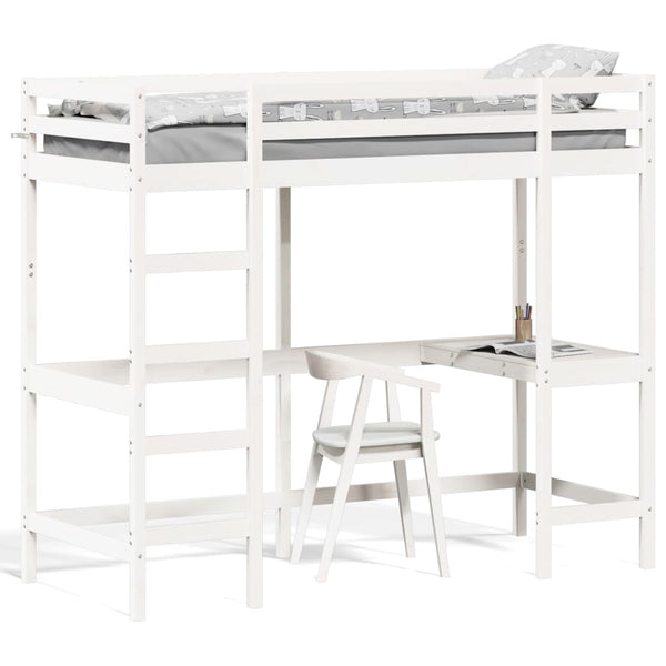 Hochbett mit Schreibtisch 80x200 cm Kiefer Weiß